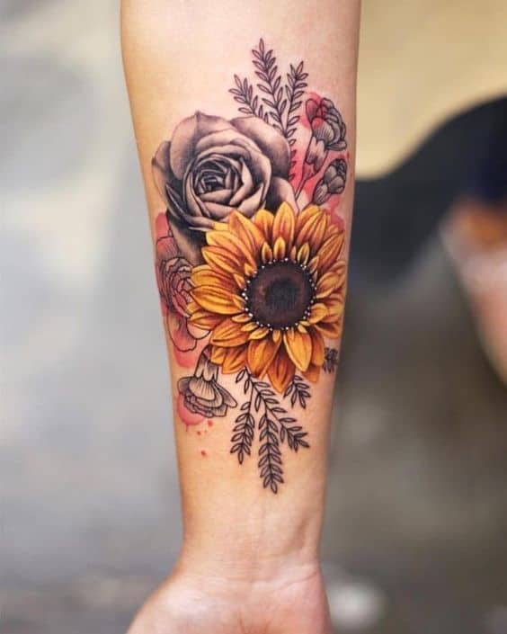 Sunflower And Rose Tattoo Best Tattoo Ideas