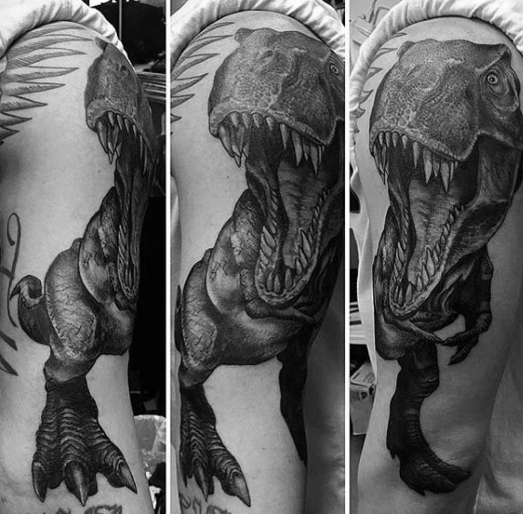 3d Dinosaur Arm Jurassic Park Tattoo Designs For Guys