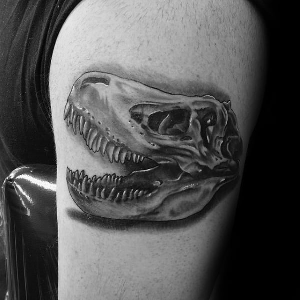 3d Dinosaur Skull Jurassic Park Arm Tattoos For Men