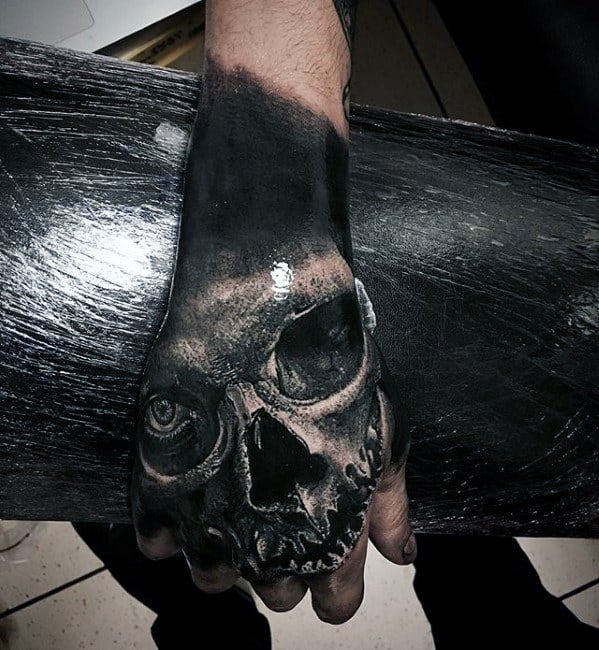 3d Skull Unique Male Hand Tattoo Inspiration