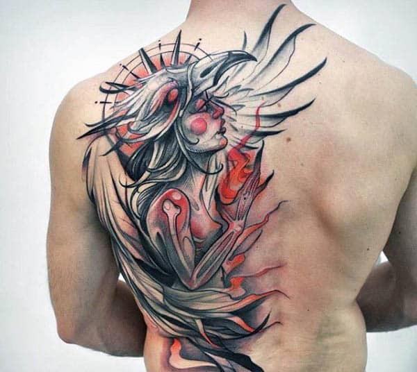 40 Phoenix Back Tattoo Designs For Men - Flaming Bird Ideas