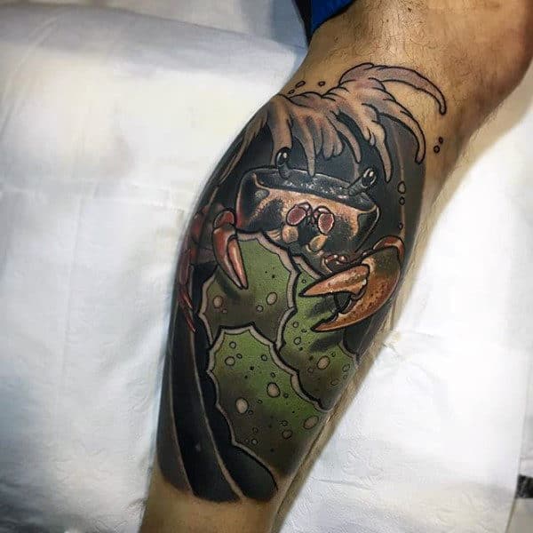 Amazing Crab Guys Leg Sleeve Tattoos