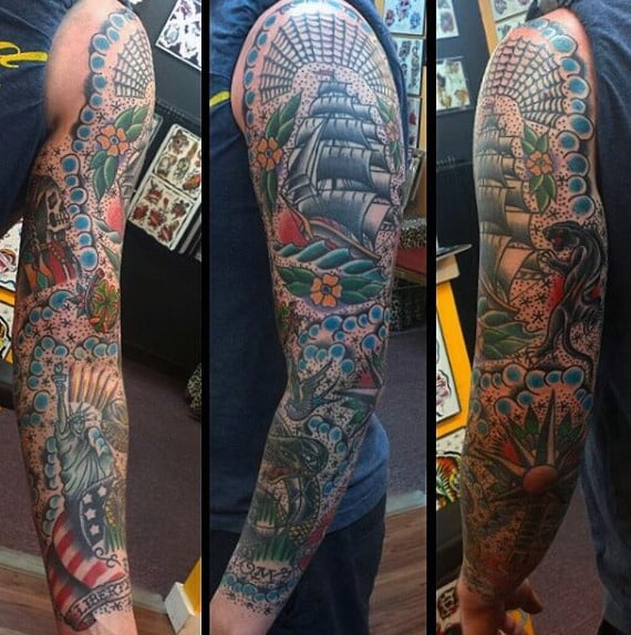 Amazing Male Traditional Sleeve Tattoos