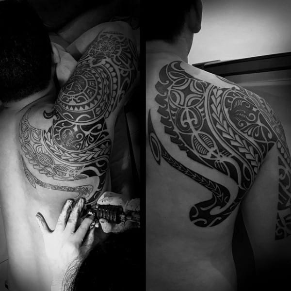 Amazing Stingray Shoulder And Arm Male Tribal Tattoos