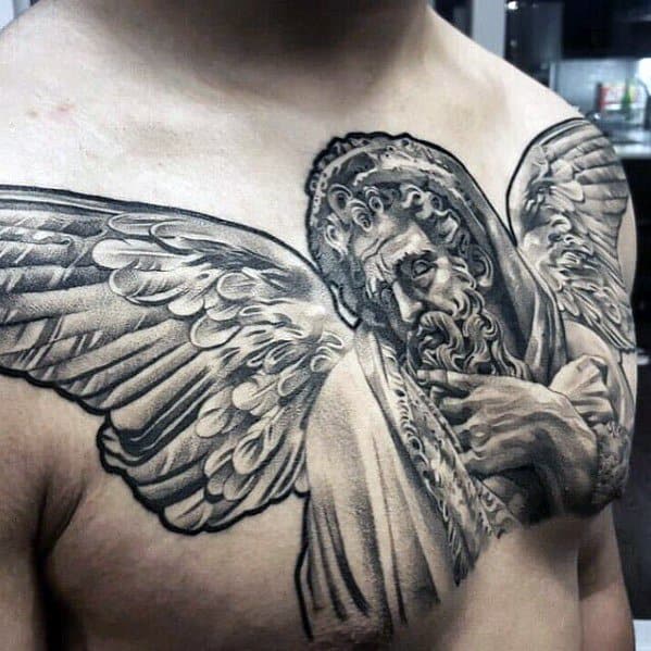 40 Angel Statue Tattoo Designs For Men - Carved Stone Ink Ideas