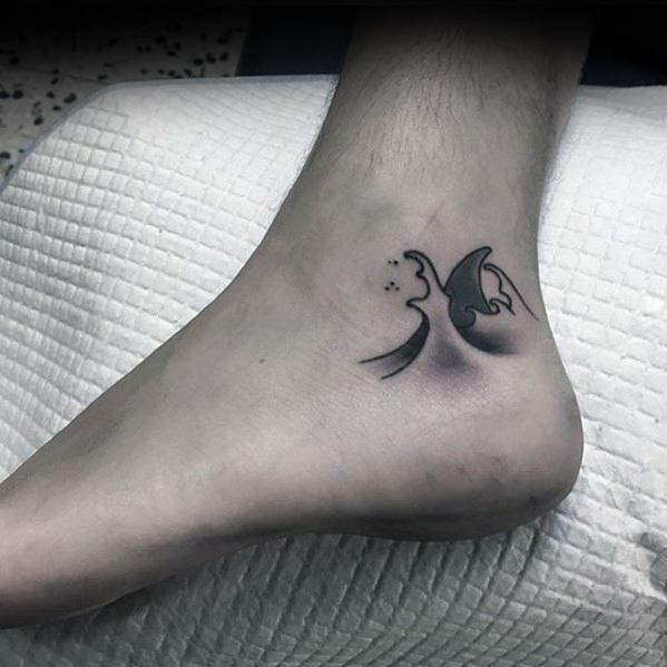 Ankle Shaded Simple Wave Tattoos For Guys