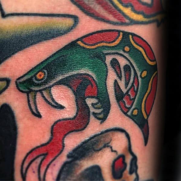 Arm Snake Head Filler Tattoo Designs For Males