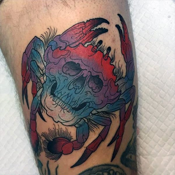 Artistic Mens Crab Skull Leg Tattoos