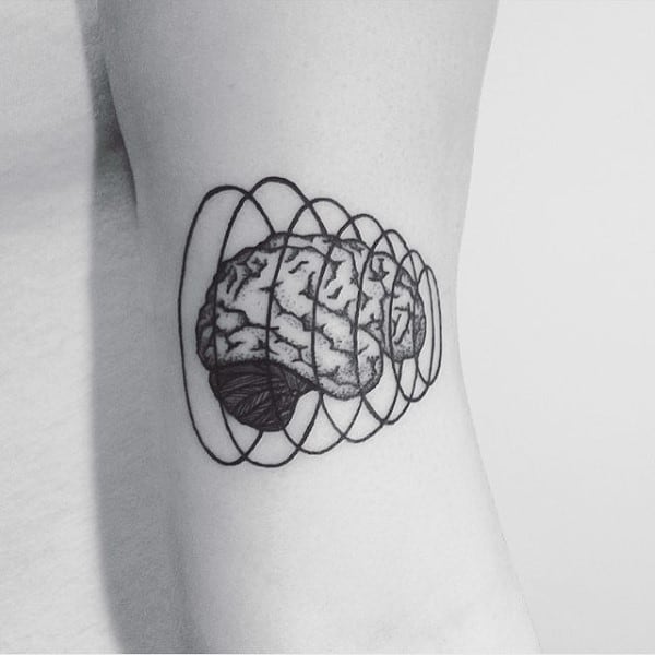 awesome small mens black ink line brain tattoos