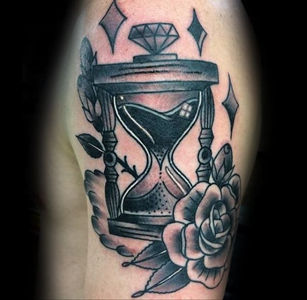 Awesome Traditional Guys Hourglass With Diamond Arm Tattoo