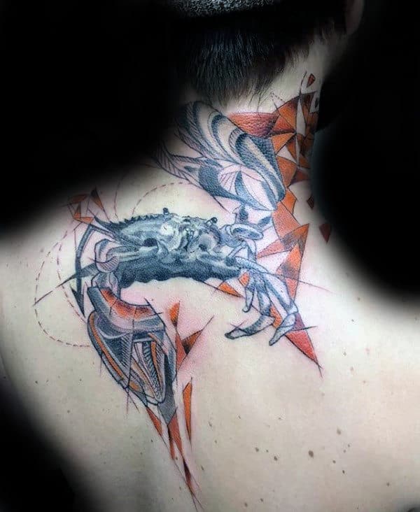 Back Of Neck Guys Abstract Crab Tattoos