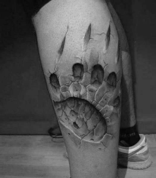 Bear Paw With Claw Guys 3d Leg Tattoo