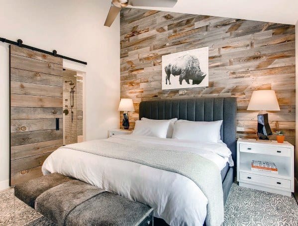 New Bedroom Wood Accent Wall Ideas with Simple Decor