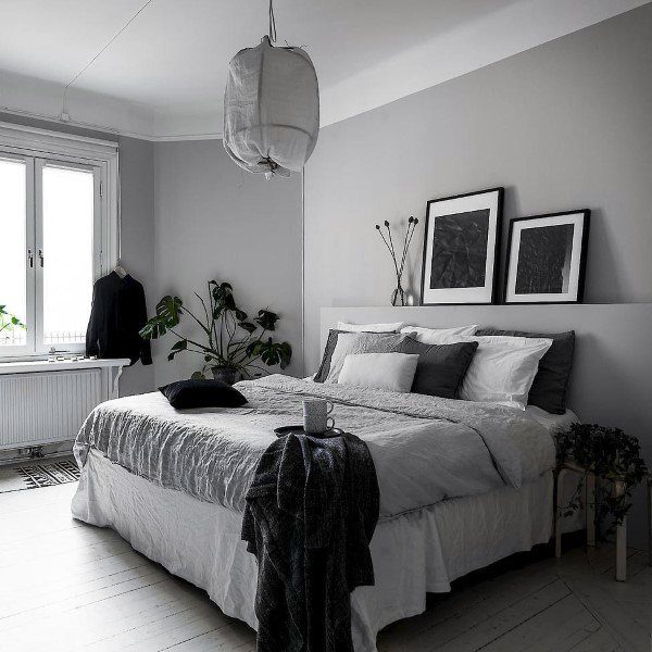 White Bedding With Black And Gray Throw Pillows