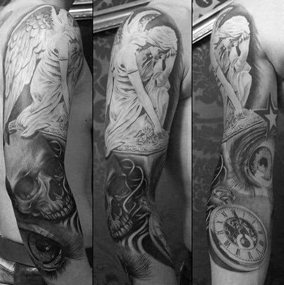 40 Angel Statue Tattoo Designs For Men - Carved Stone Ink ...