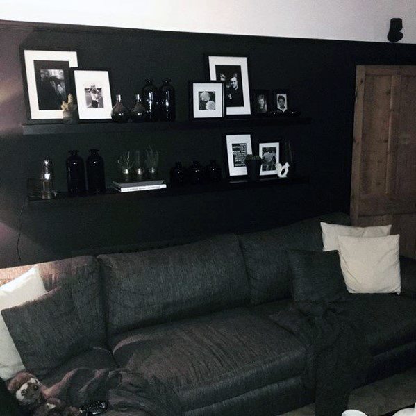 Black And White Framed Objects On Shelf Bachelor Pad Decor