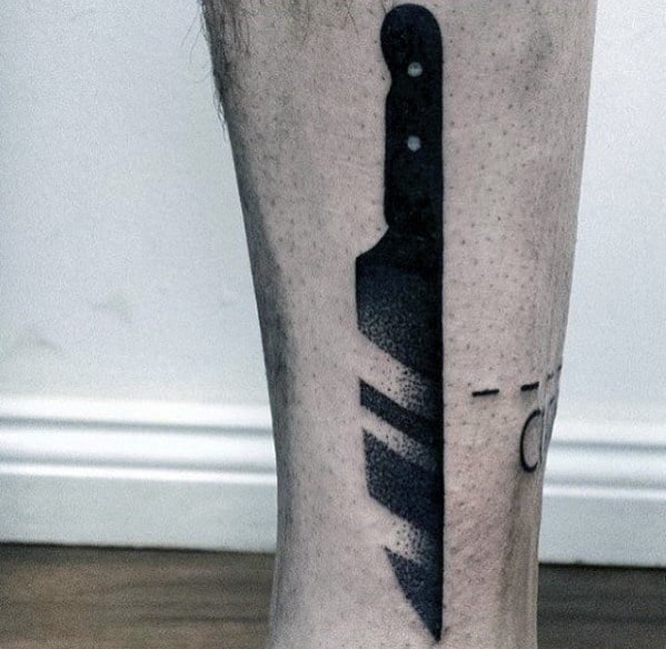 Black Ink Knife Cool Simple Guys Leg Tattoo