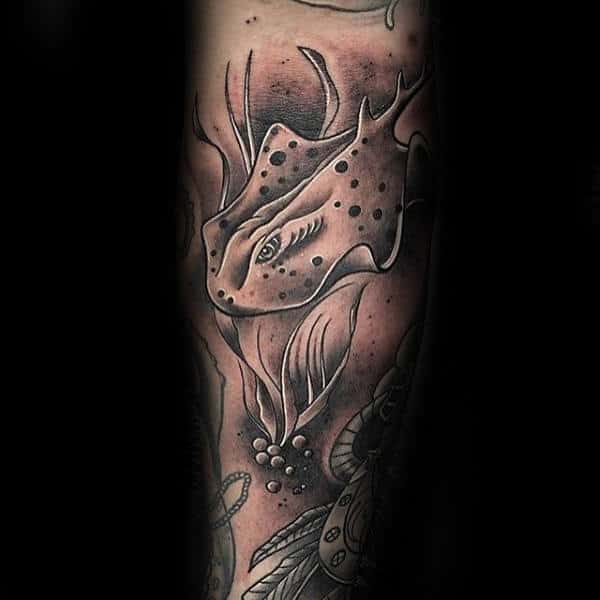 Black Ink Shaded Stingray Mens Tattoos On Arm