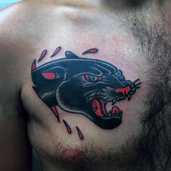 Black Panther Guys Traditional Old School Upper Chest Tattoo