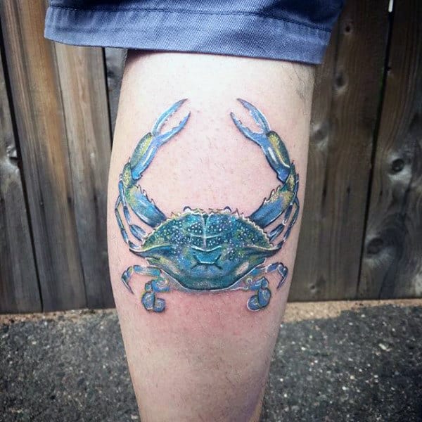 Blue Crab Mens Back Of Leg Calf Tattoos
