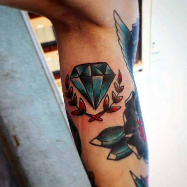 Blue Diamond Traditional Male Inner Arm Bicep Tattoo Ideas