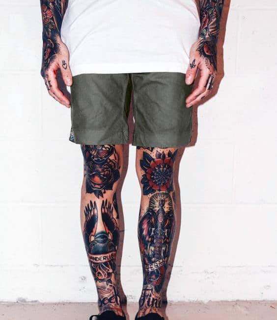 Both Legs Mens Traditional Tattoo Sleeves
