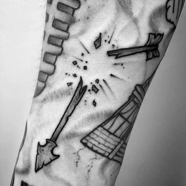 Broken Arrow Inner Forearm Filler Tattoo Designs For Guys