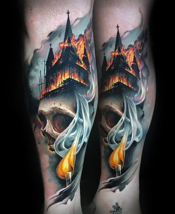 60 Burning Church Tattoo Designs For Men Flaming Ink Ideas