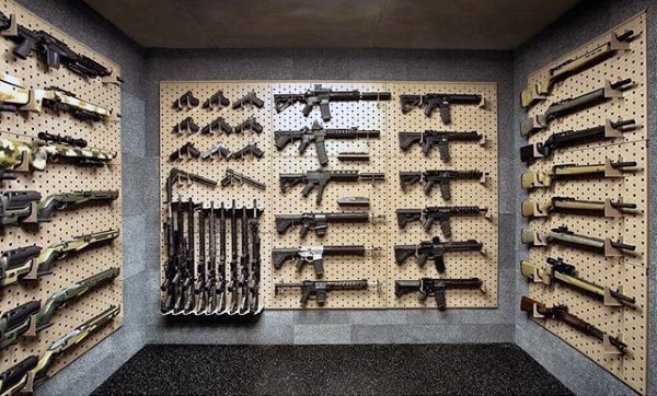 Clean Gun Room Design Ideas With Wall Shelves