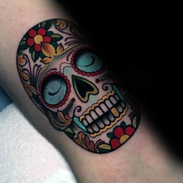 Colorful Day Of The Dead Mens Unique Skull Forearm Tattoos