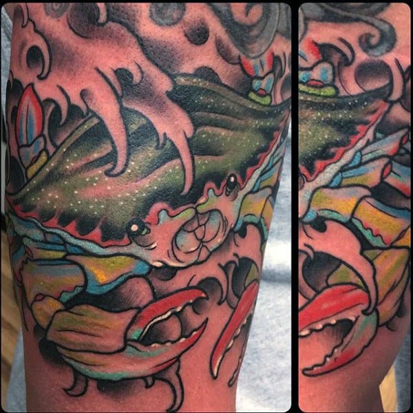 Colorful Mens Crab Arm Tattoo Ideas