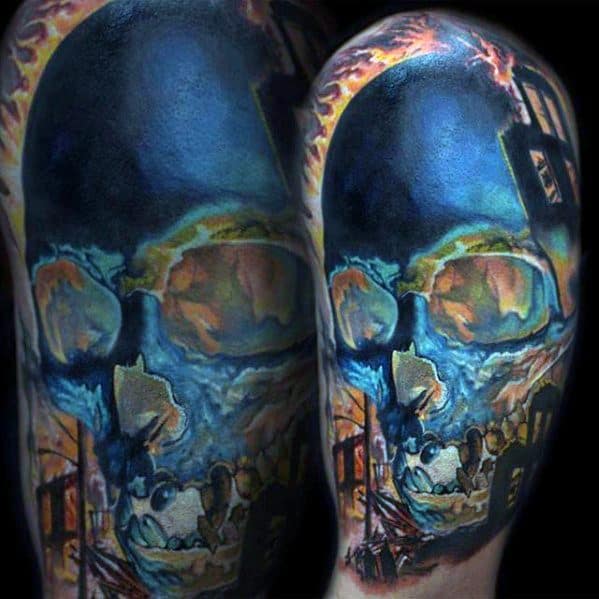 Colorful Mens Unique Skull Arm Tattoo Inspiration