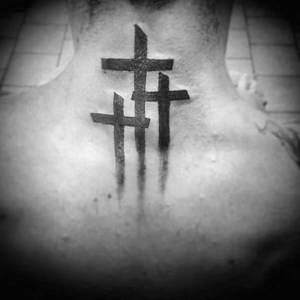 Cool Simple Cross Paint Brush Stoke Mens Upper Back Tattoo