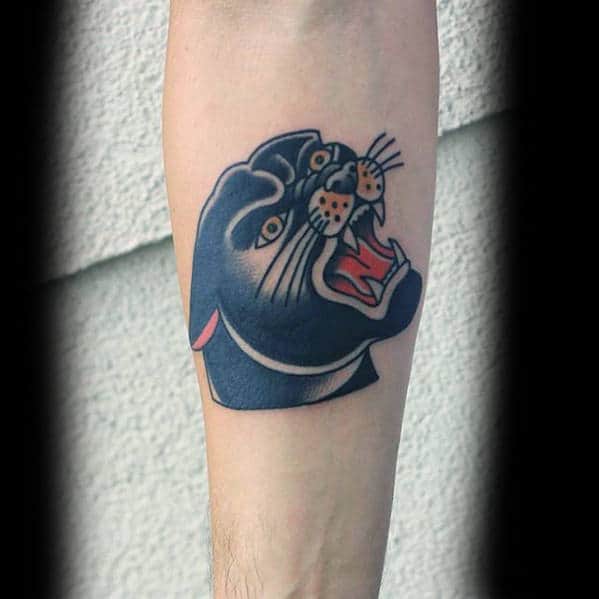 Cool Traditional Panther Small Mens Inner Forearm Tattoo