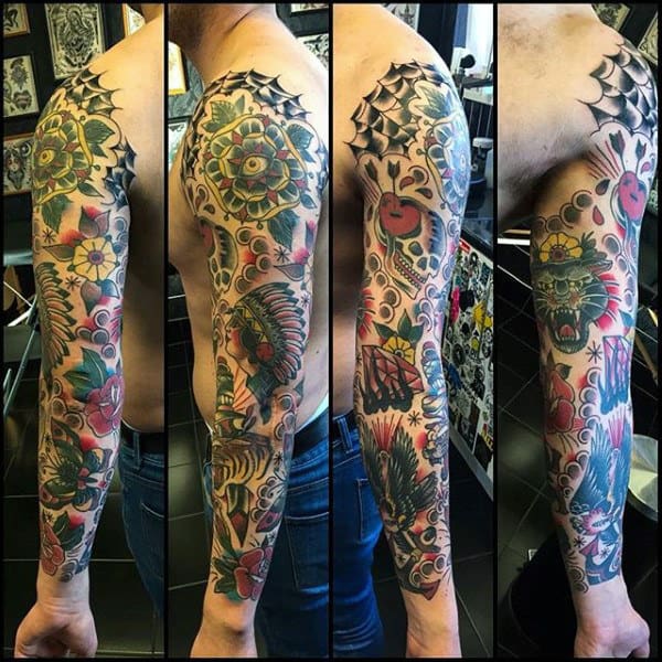 Cool Traditional Sleeve Tattoo Ideas For Guys