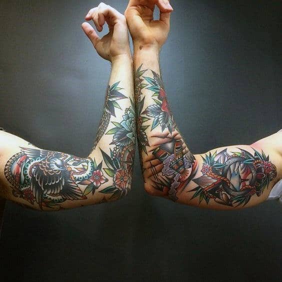 Couple Traditional Sleeve Tattoos For Men