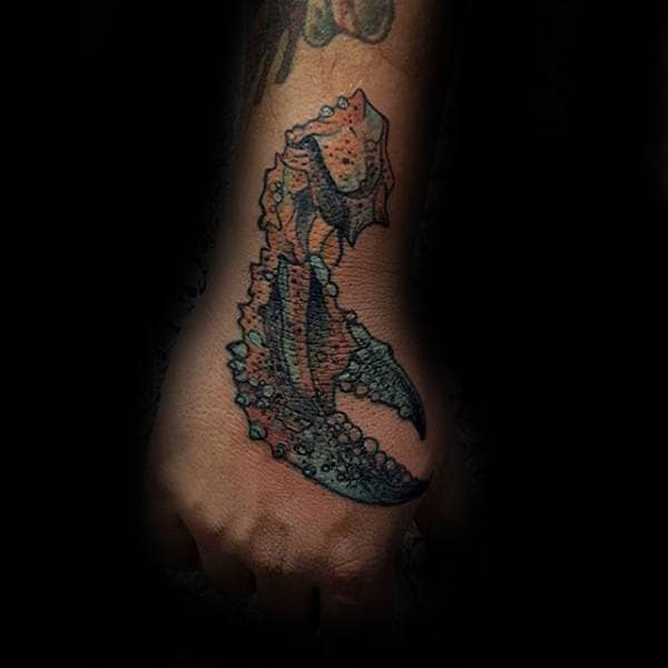 Crab Claw Tattoo On Gentlemans Hand