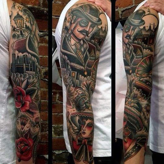 Creative Gentlemens Traditional Sleeve Tattoo Inspiration