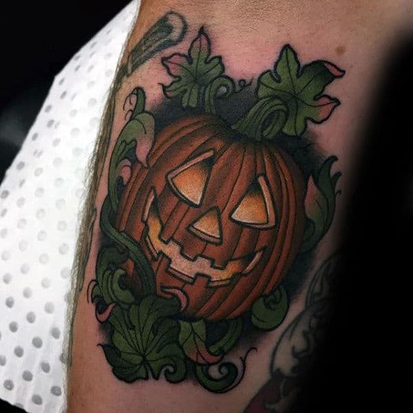 60 Pumpkin Tattoos For Men Jack O' Lantern Design Ideas