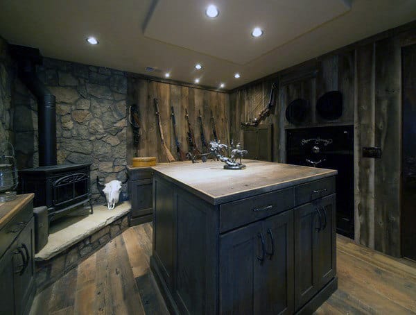 Creative Wooden Gun Room With Fireplace