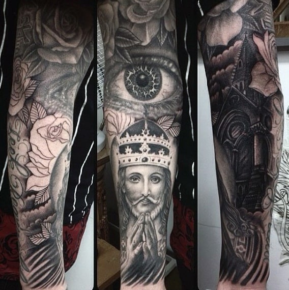 75 Religious Sleeve Tattoos For Men - Divine Spirit Designs