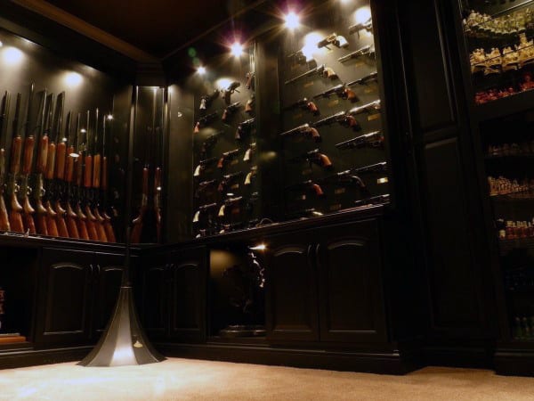 Dark Black Wood Cabinets Gun Room