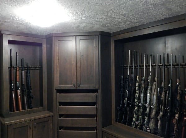 Dark Brown Home Basement Gun Room Cabinets