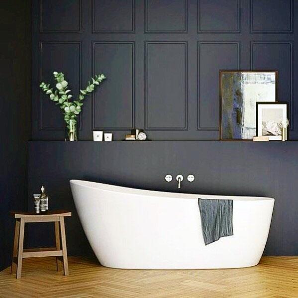 Dark Navy Blue Bath Tub Wall Bathroom Interior Ideas