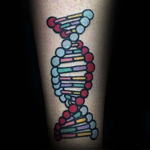 Dna Helix Strand Small Colorful Mens Inner Forearm Tattoo