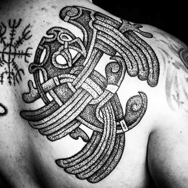Татуировки с Рунами (подборка фото) - Страница 2 Dotted-gray-nordic-tattoo-mens-back