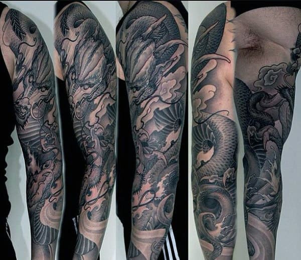 100 Dragon Sleeve Tattoo Designs For Men Fire Breathing Ink Ideas