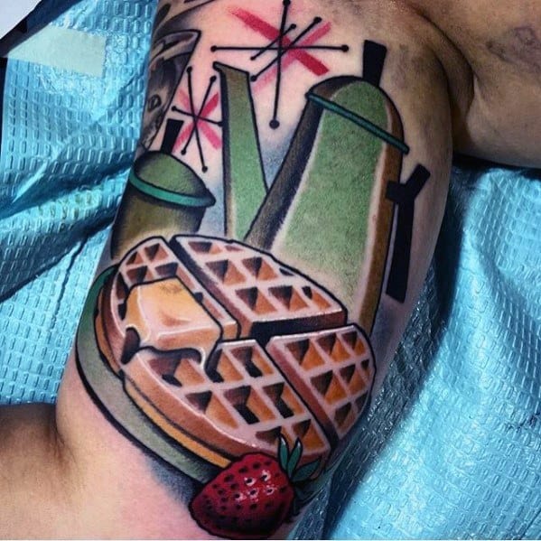 40 Waffle Tattoo Ideas For Men Breakfast Food Designs