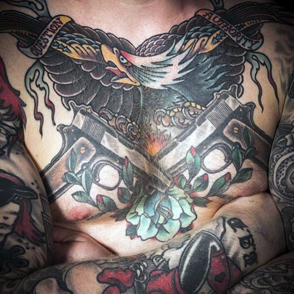 80 Pistol Tattoos For Men - Manly Sidearm Designs