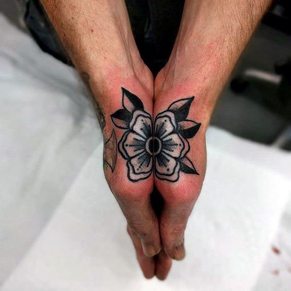 Flower Both Hands Guys Small Tattoo Design Inspiration